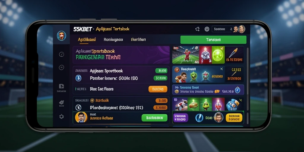 Tampilan aplikasi 55KBET dengan berbagai pilihan taruhan olahraga.