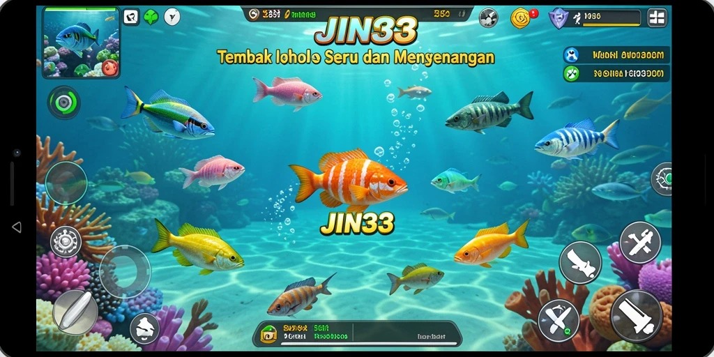 Screenshot menampilkan gameplay seru dari JIN33 dengan aksi tembak ikan.