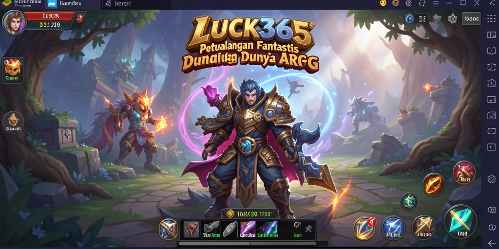 Screenshot LUCK365 menampilkan pertarungan epik karakter pemain melawan monster.