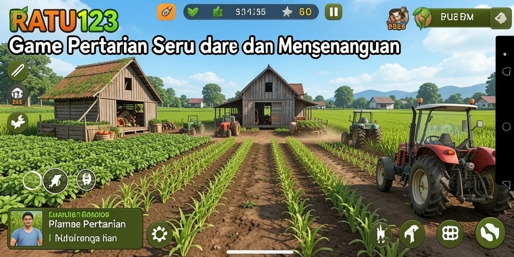Screenshot gameplay RATU123 yang menunjukkan aktivitas bertani.