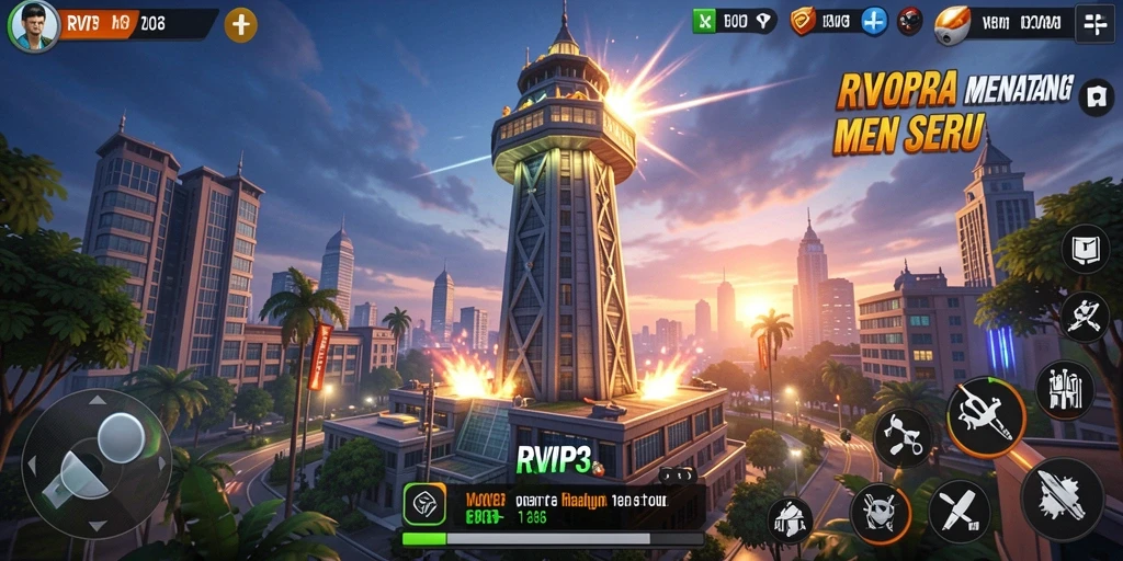 Gameplay intens di RVIP3 dengan menara yang beragam.